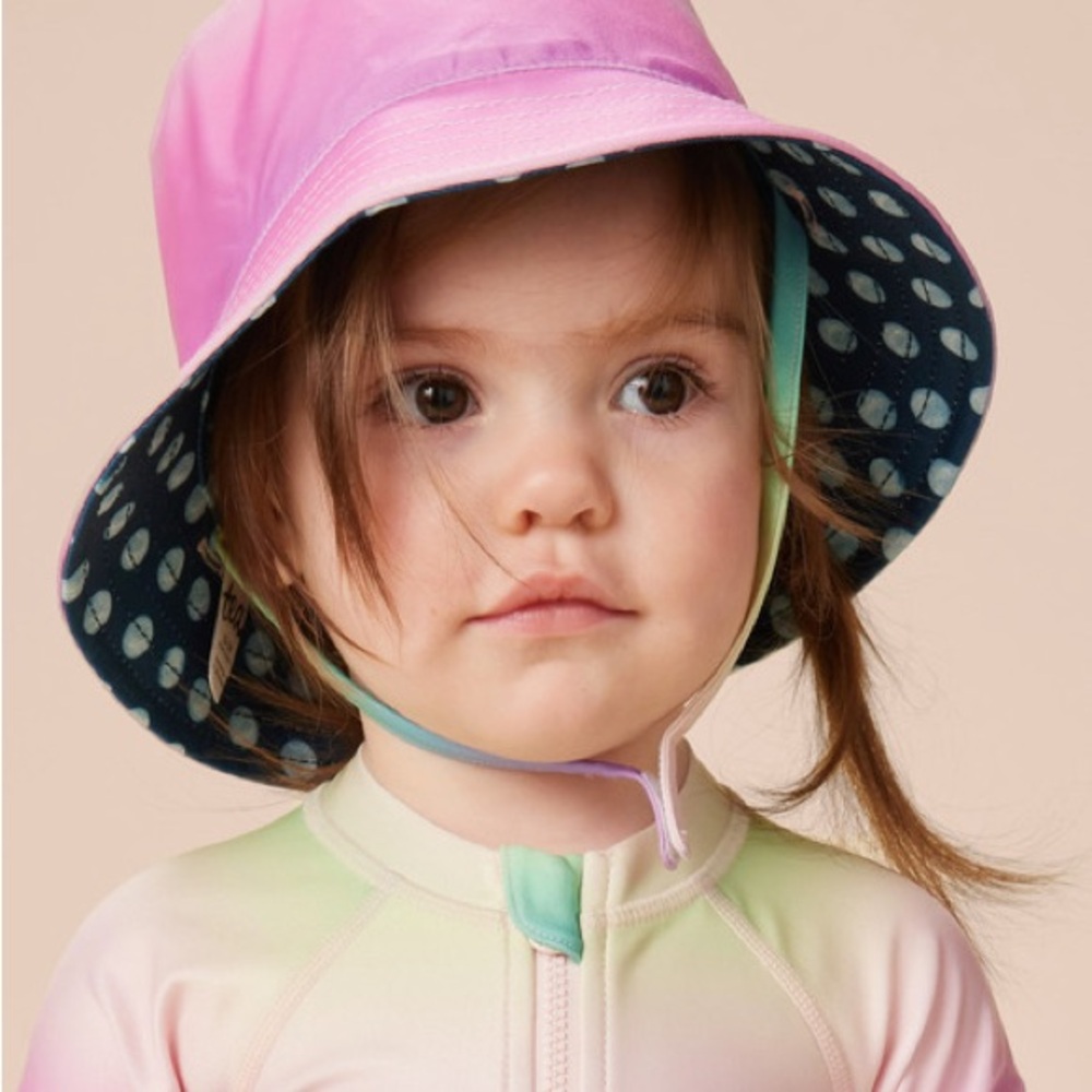 NWT Baby Girl Sun Hat Tea Collection Pastel Gradient Reversible Pink Blue 6-12M